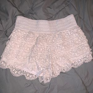 White crochet lace shorts